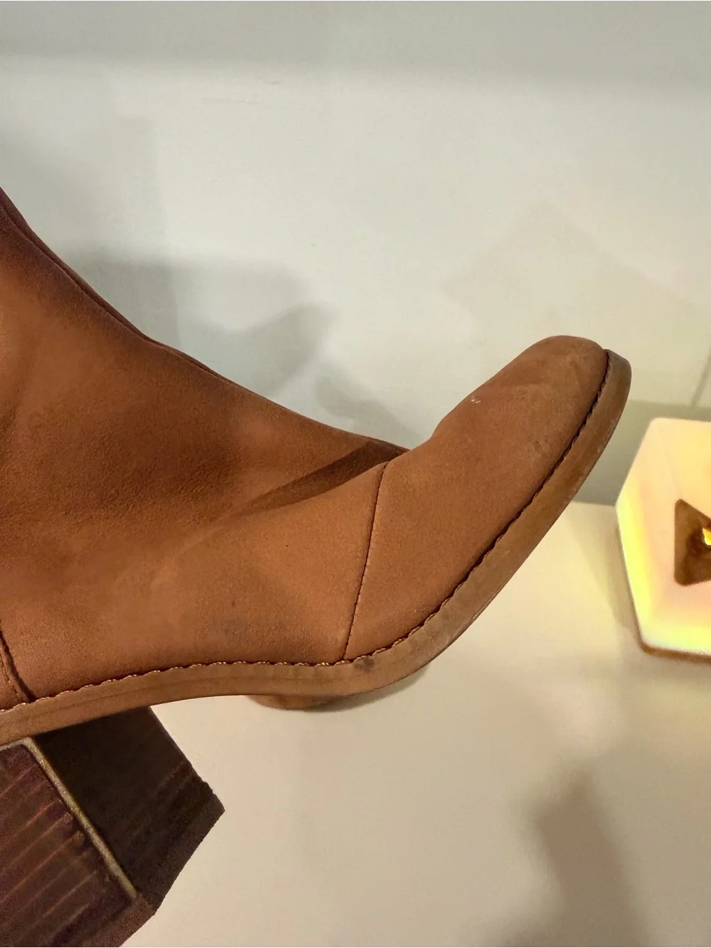 TOMS Tan Leather Block Heel Ankle Boot